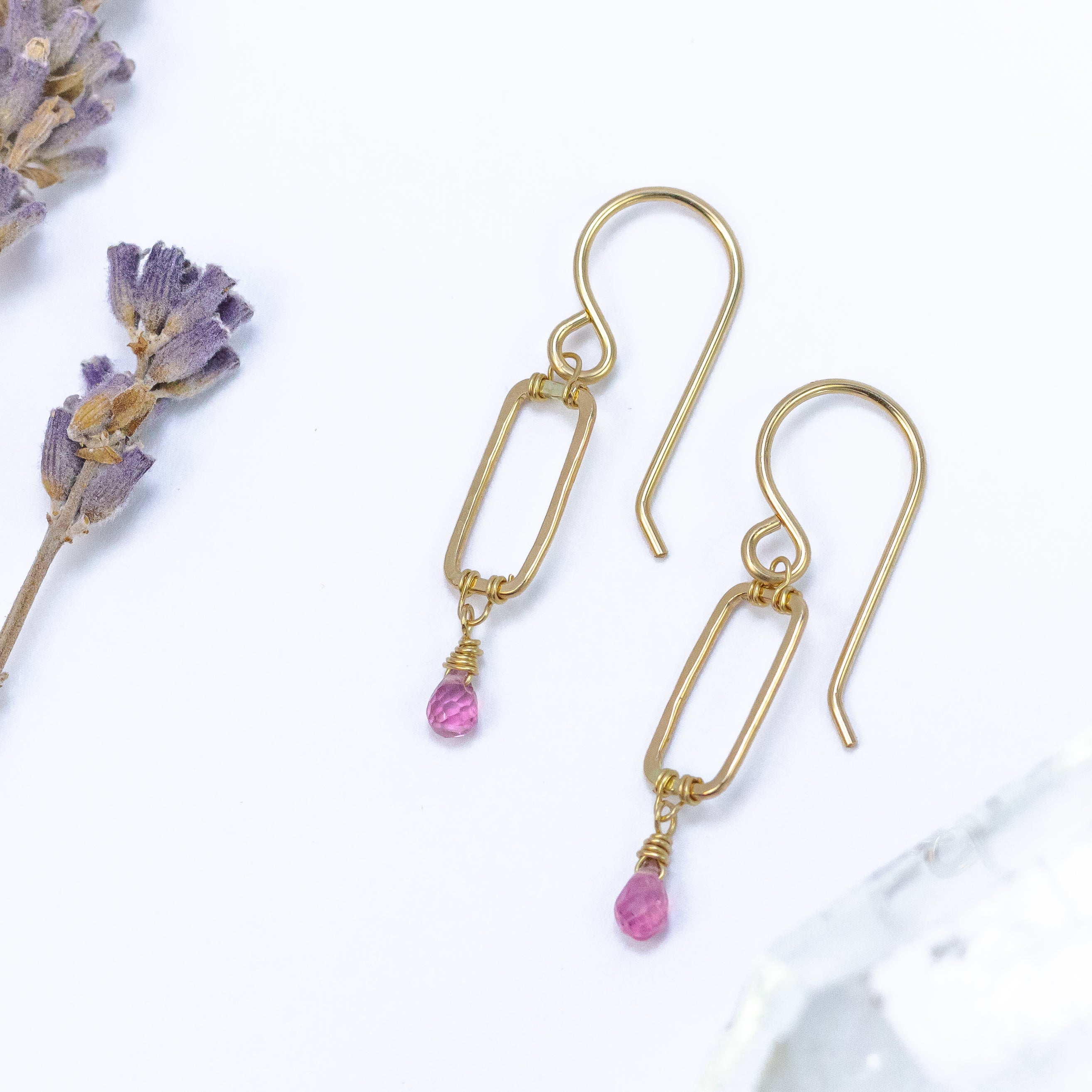 handmade delicate gold filled pink tourmaline earrings laura j designs