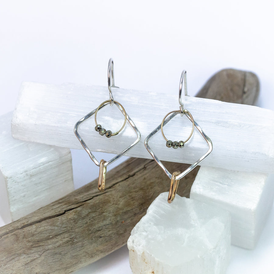 handmade sterling silver gold filled square pyrite gemstone earrings laura j designs