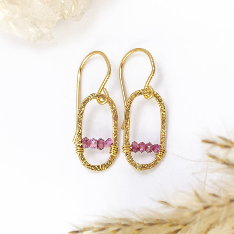 handmade gold filled rhodolite garnet oval earrings laura j designs