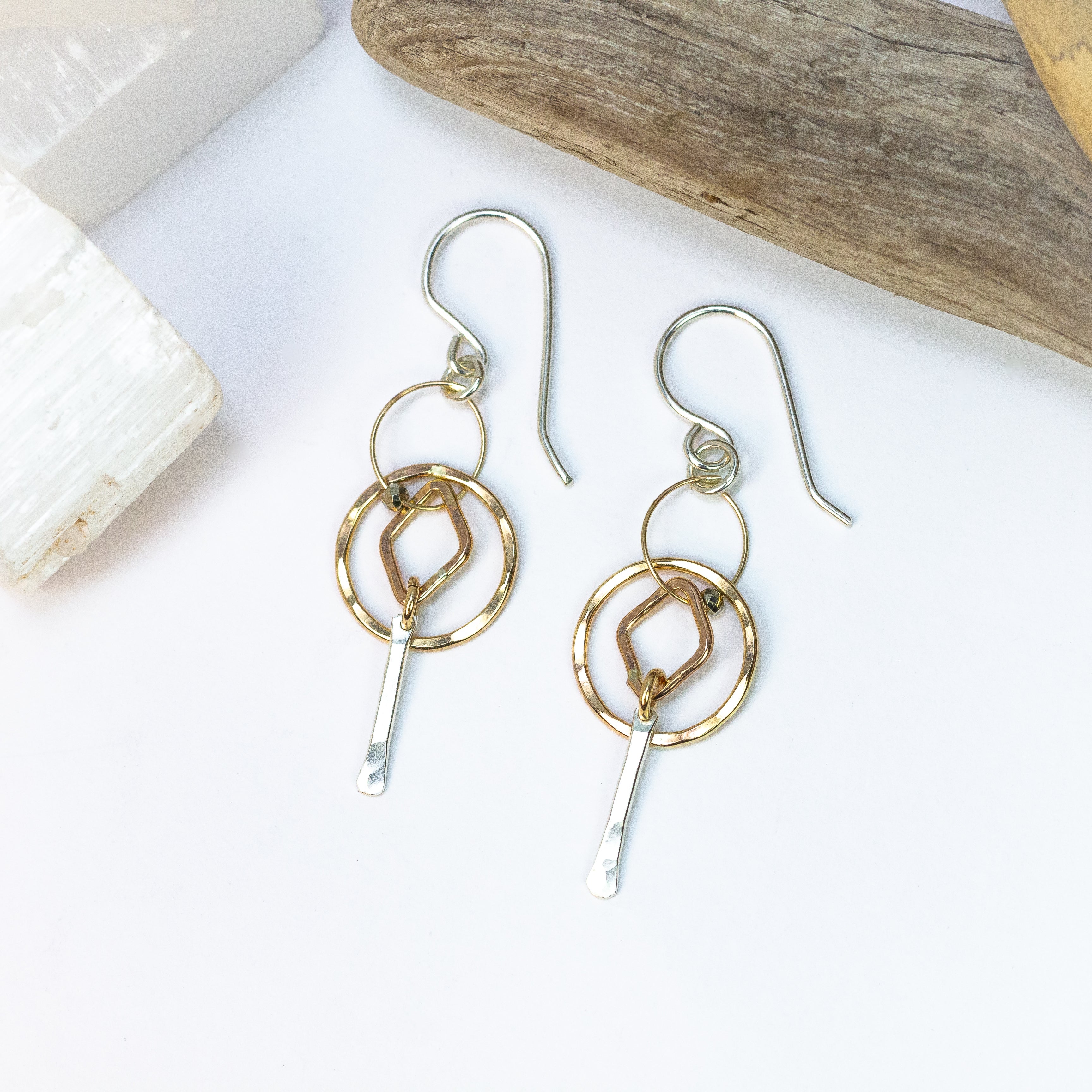 handmade gold filled sterling silver pyrite dangle earrings laura j designs