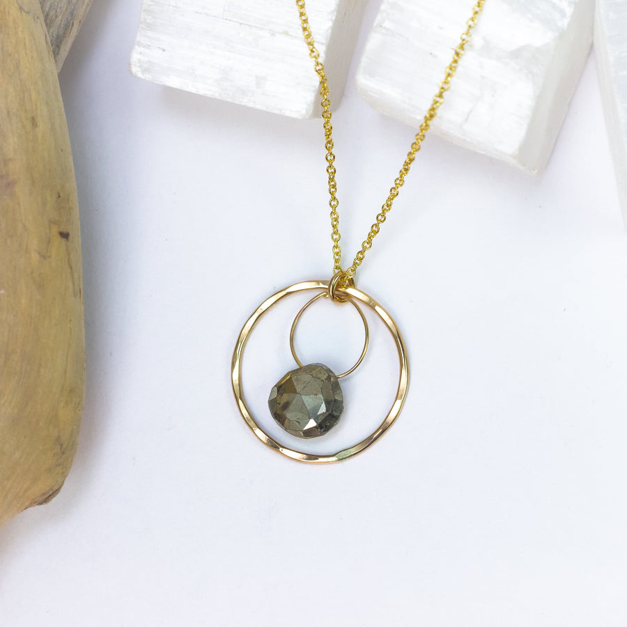 handmade gold filled pyrite circle necklace laura j designs