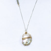 handmade gold wire wrapped pearl necklace asymmetric silver chain laura j designs