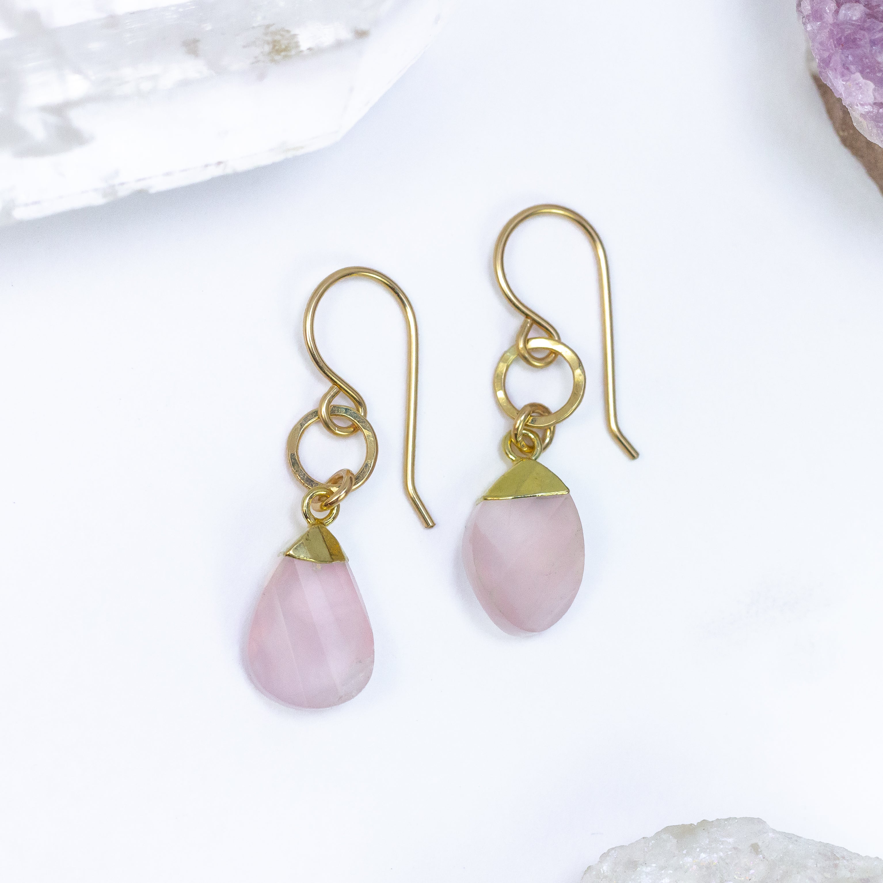 handmade gold filled rose quartz earrings laura j designs