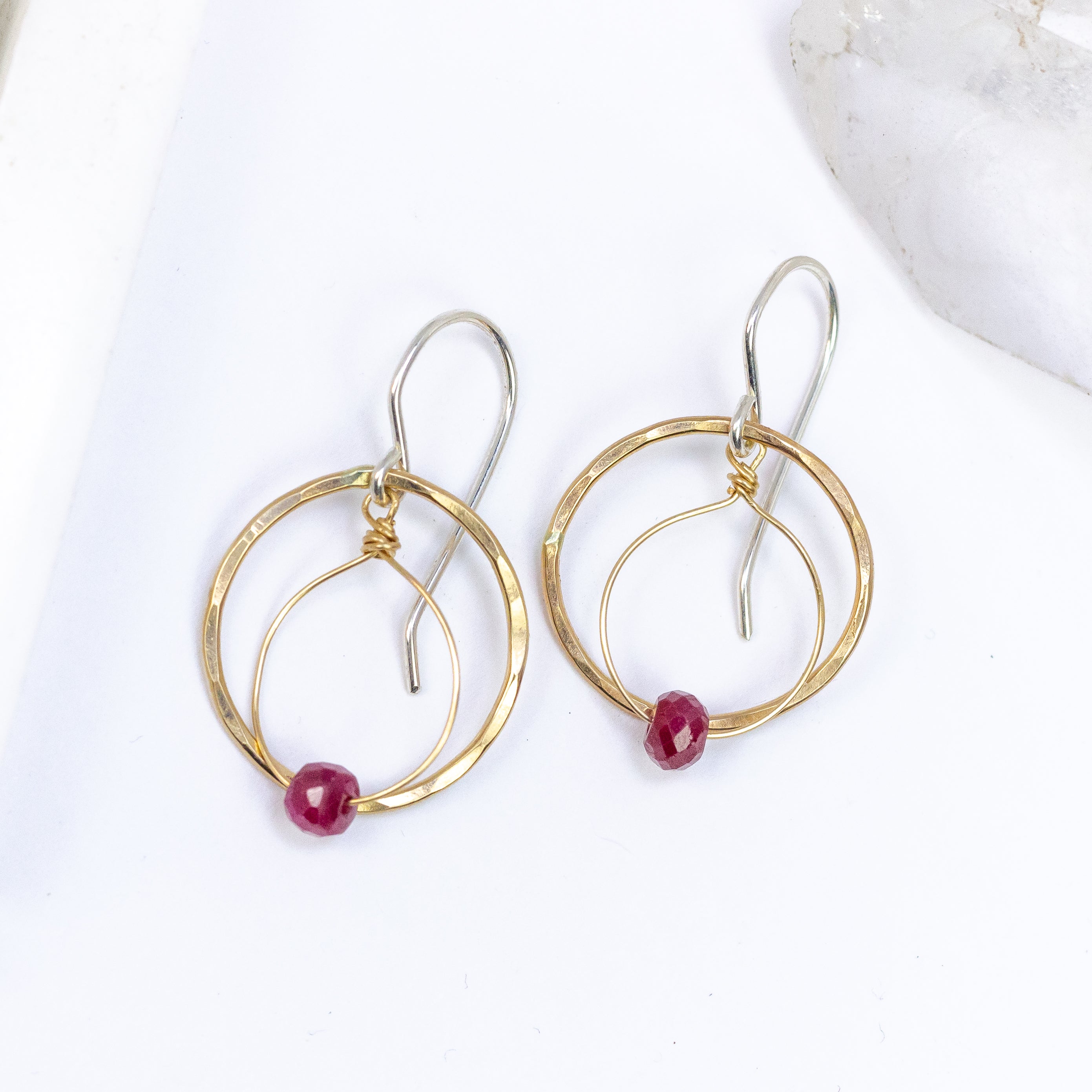 handmade gold filled ruby earrings