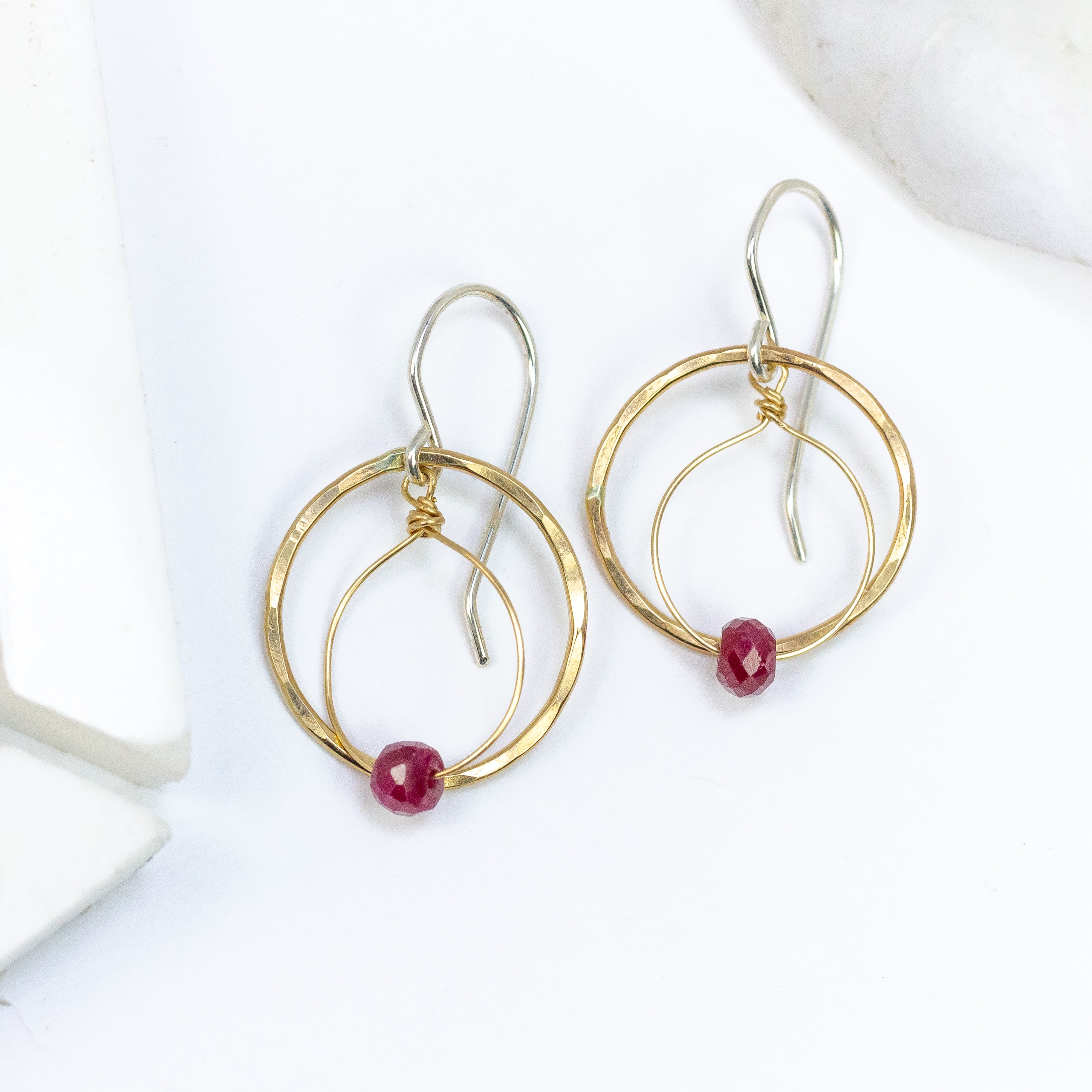 handmade gold filled ruby earrings
