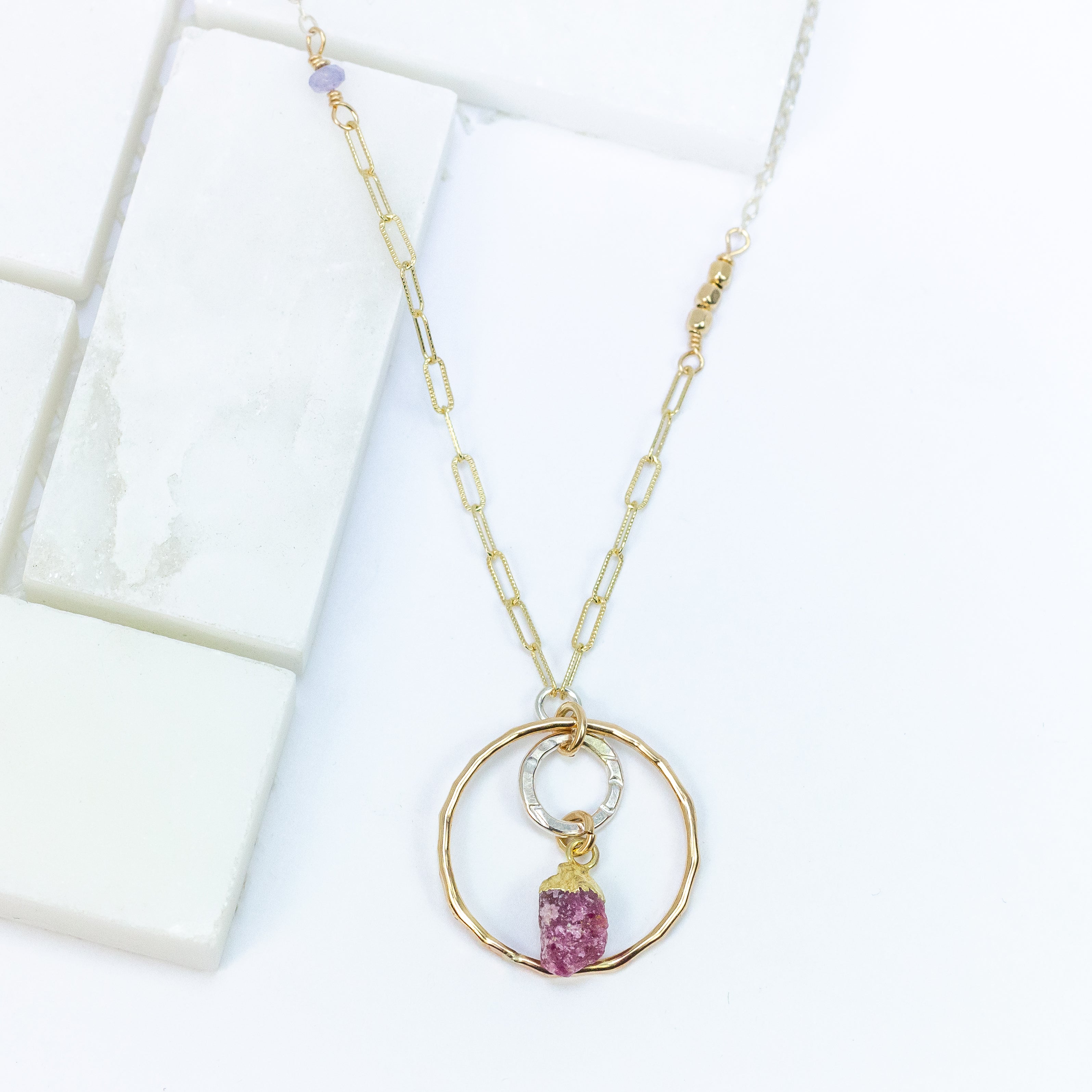 handmade mixed metal rough ruby gemstone necklace laura j designs