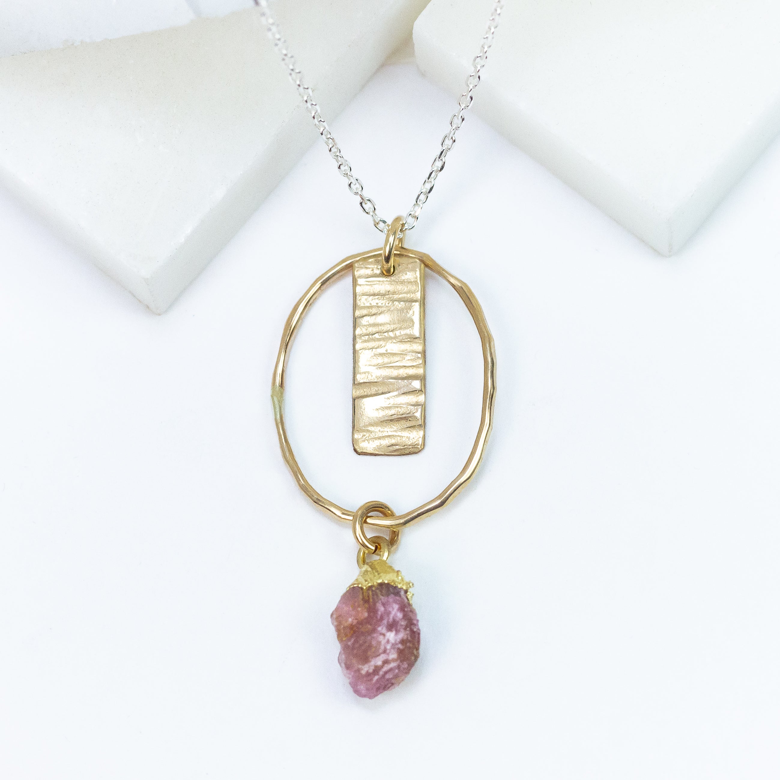 handmade mixed metal rough ruby gemstone necklace laura j designs