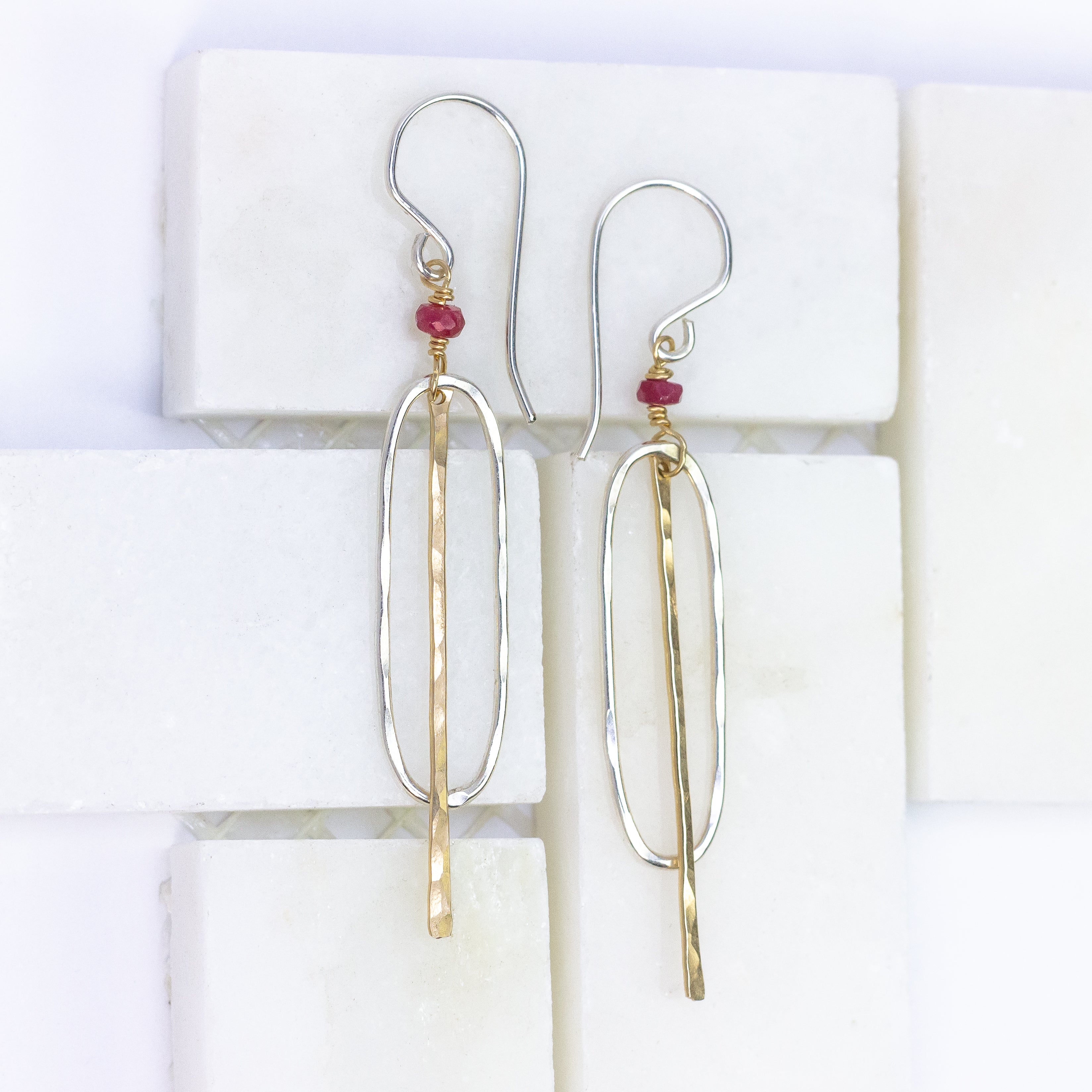 handmade mixed metal ruby earrings laura j designs