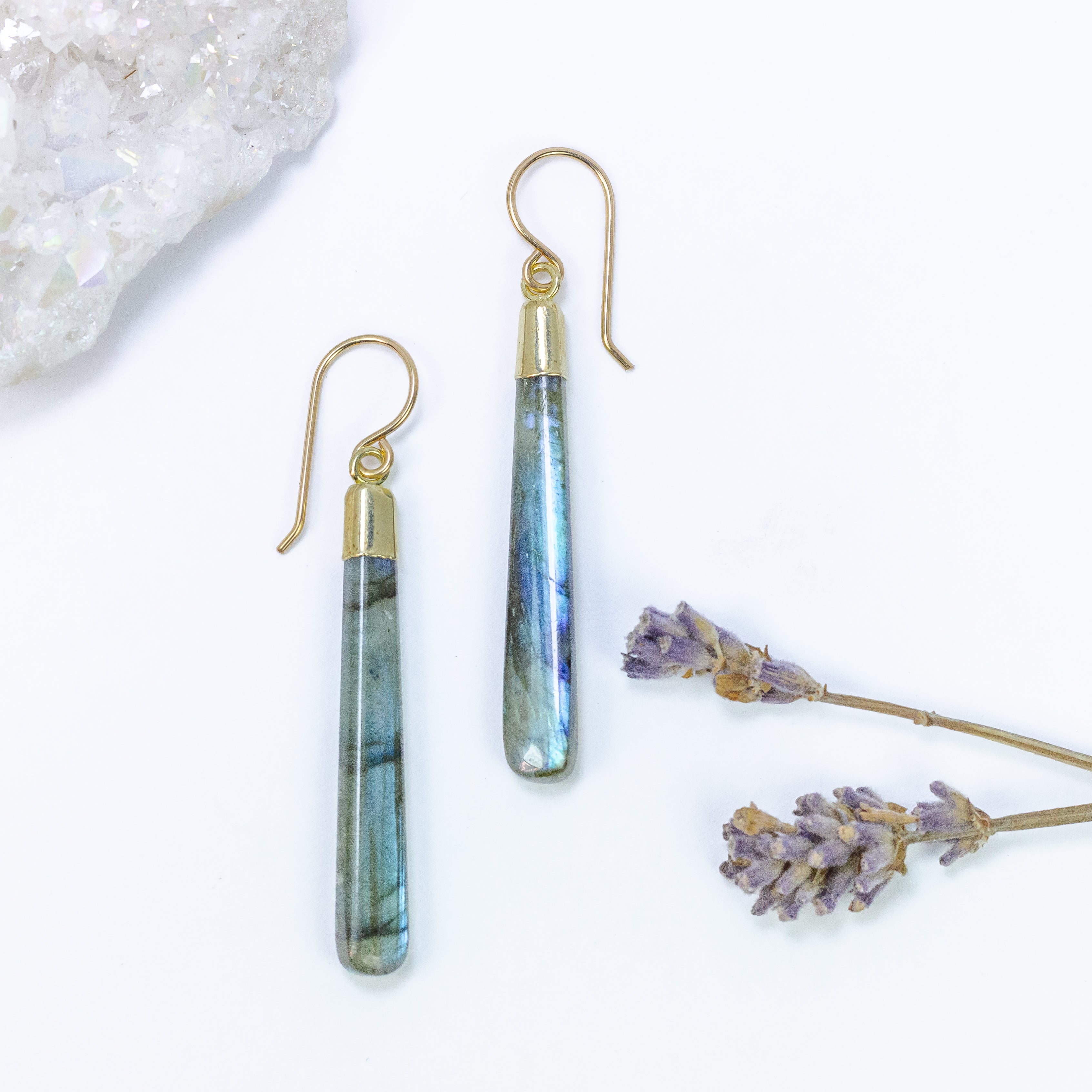 handmade gold long labradorite gemstone earrings laura j designs