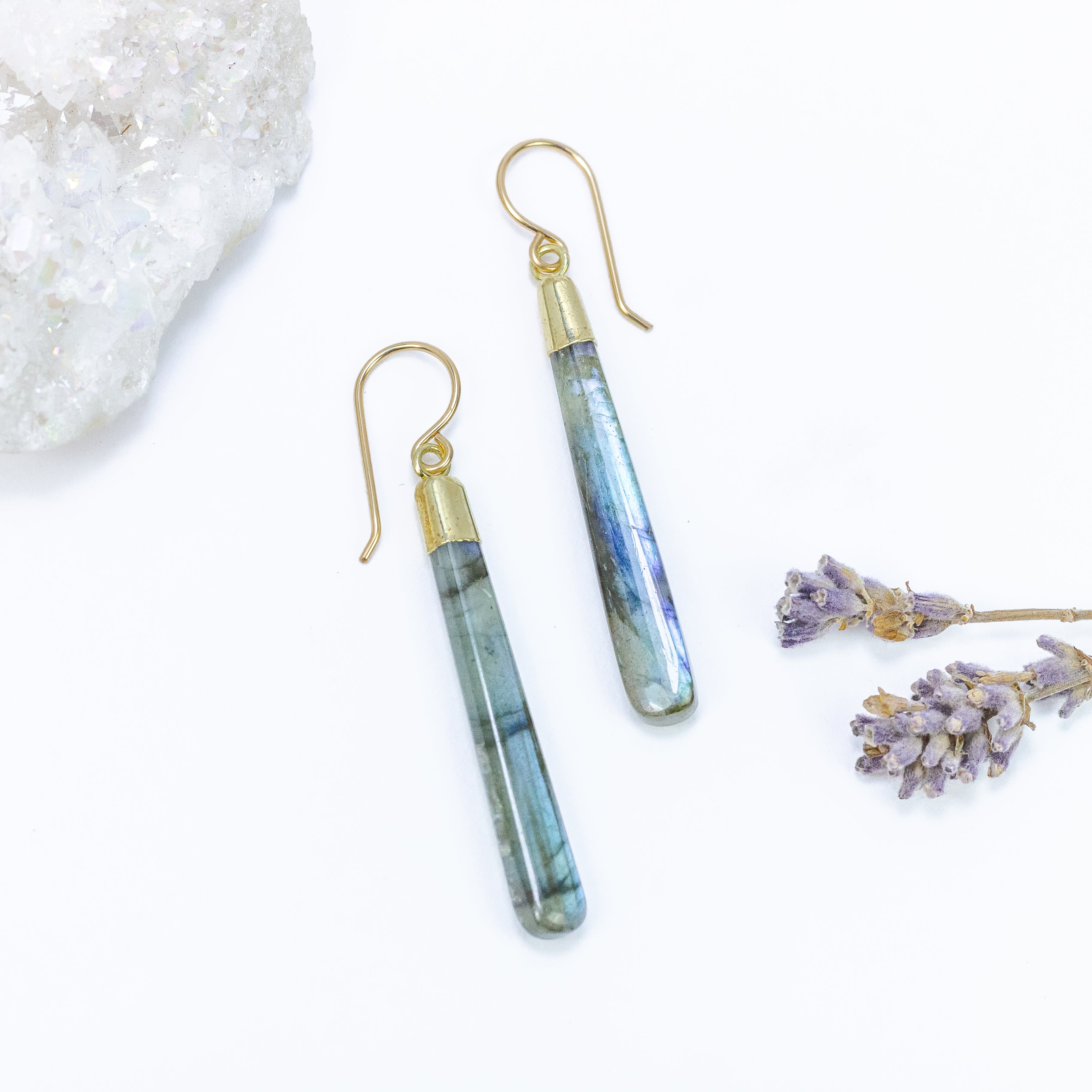 handmade gold long labradorite gemstone earrings laura j designs