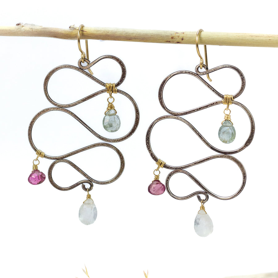 handmade oxidized silver multii gemstone statement earrings laura j designs
