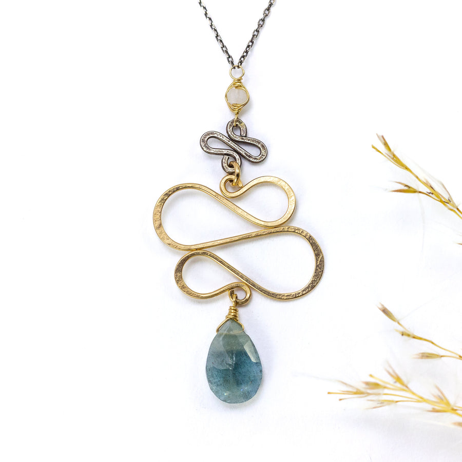 handmade mixed metal swirl moss aqua necklace laura j designs