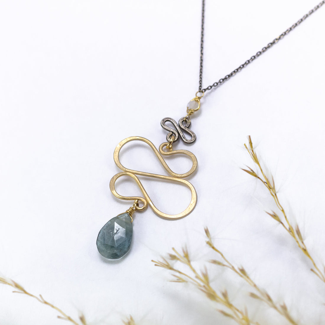 handmade mixed metal swirl moss aqua necklace laura j designs