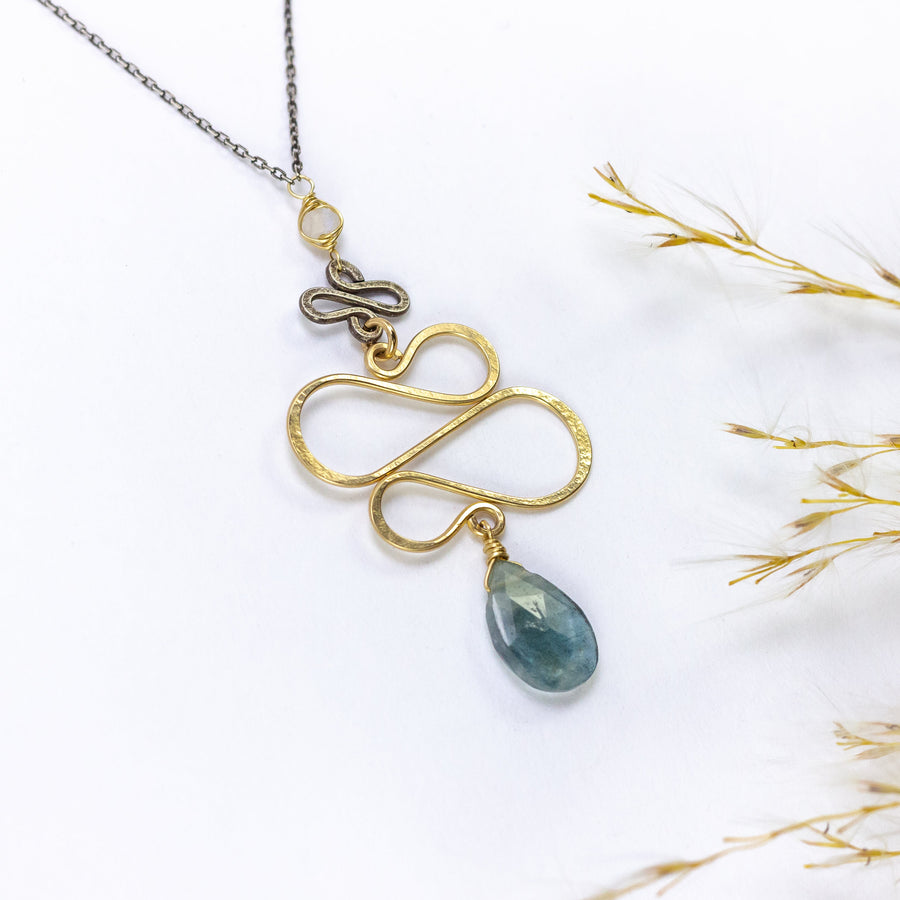 handmade mixed metal swirl moss aqua necklace laura j designs