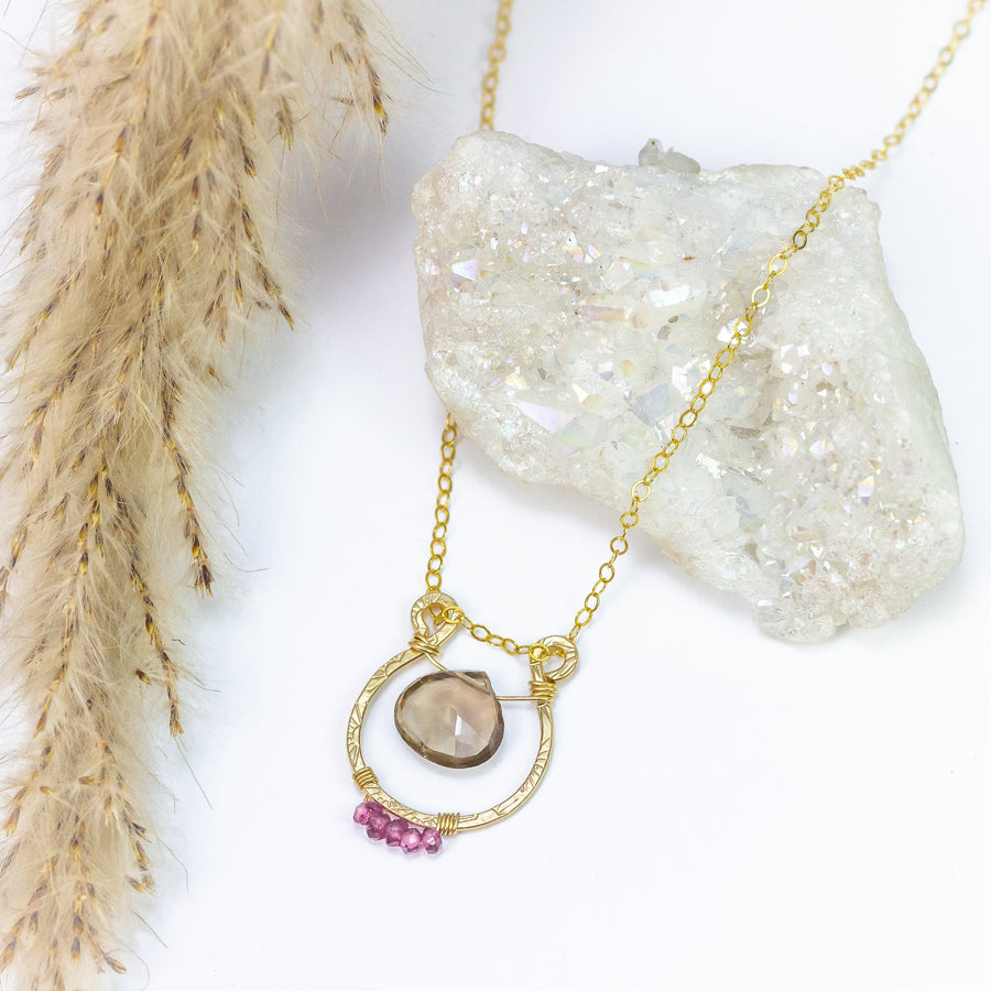 handmade gold filled smoky topaz rhodolite garnet gemstone necklace laura j designs