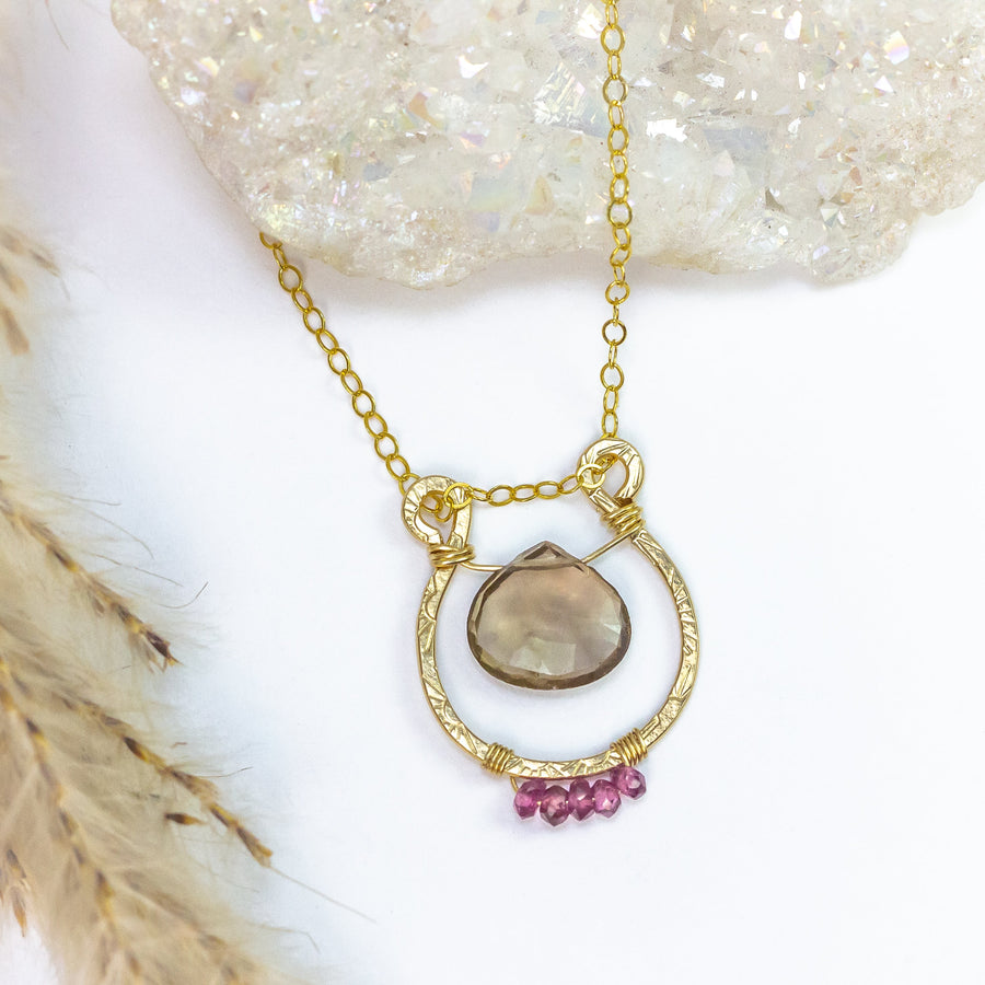 handmade gold filled smoky topaz rhodolite garnet gemstone necklace laura j designs