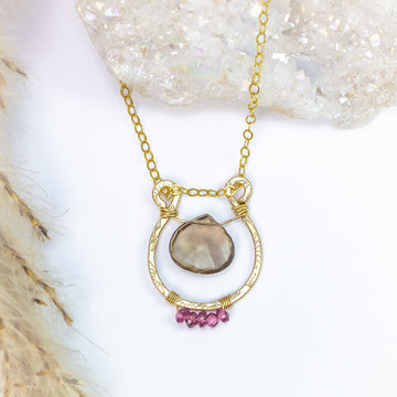 handmade gold filled smoky topaz rhodolite garnet gemstone necklace laura j designs