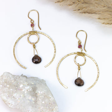 handmade gold filled smoky topaz hoop statement earrings laura j designs