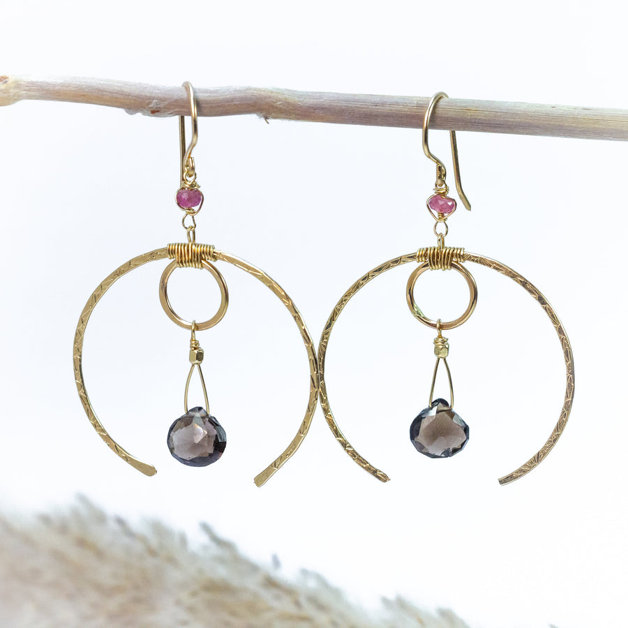 handmade gold filled smoky topaz hoop statement earrings laura j designs