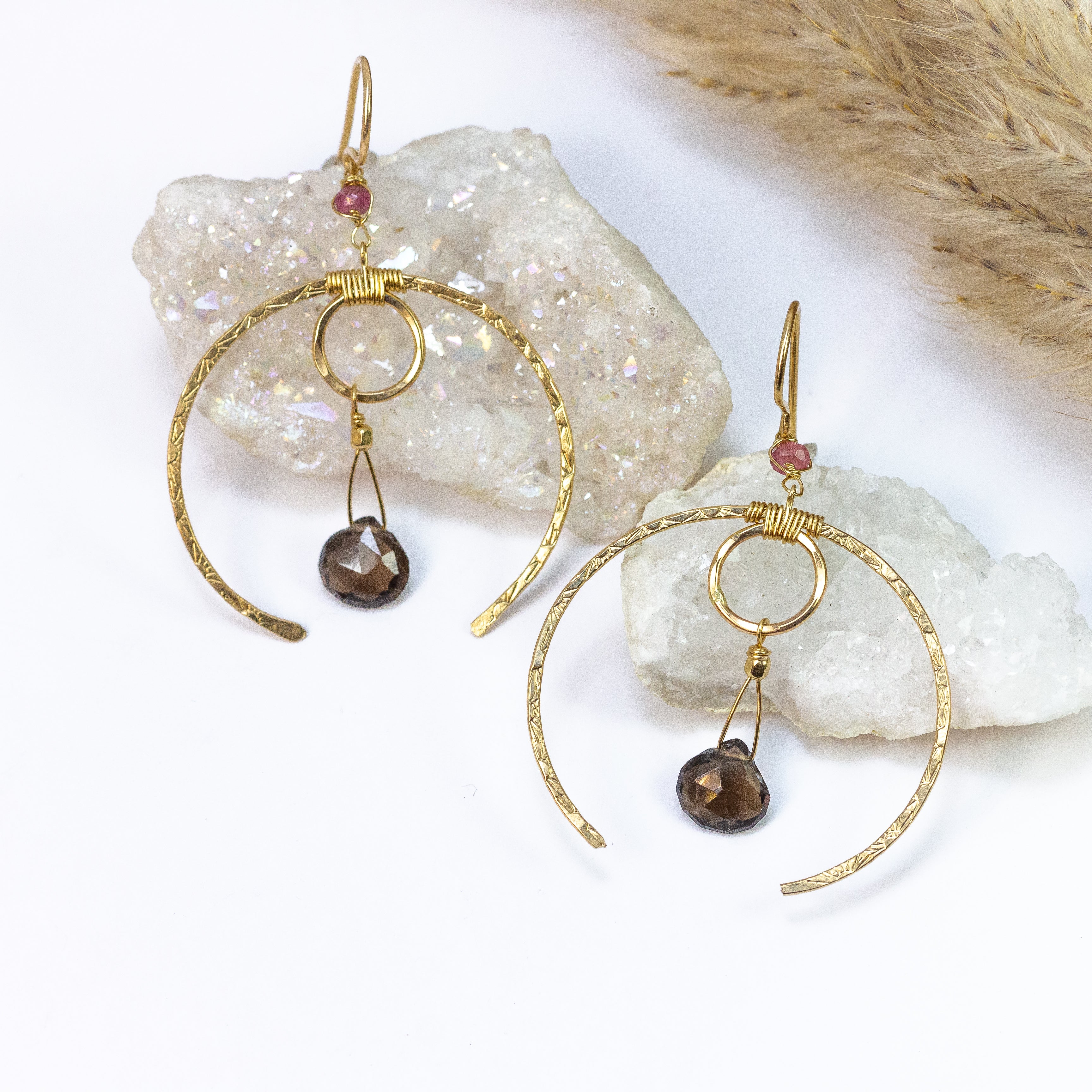 handmade gold filled smoky topaz hoop statement earrings laura j designs