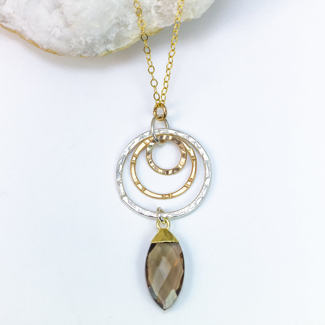 handmade sterling silver gold filled mixed metal smoky topaz gemstone necklace laura j designs