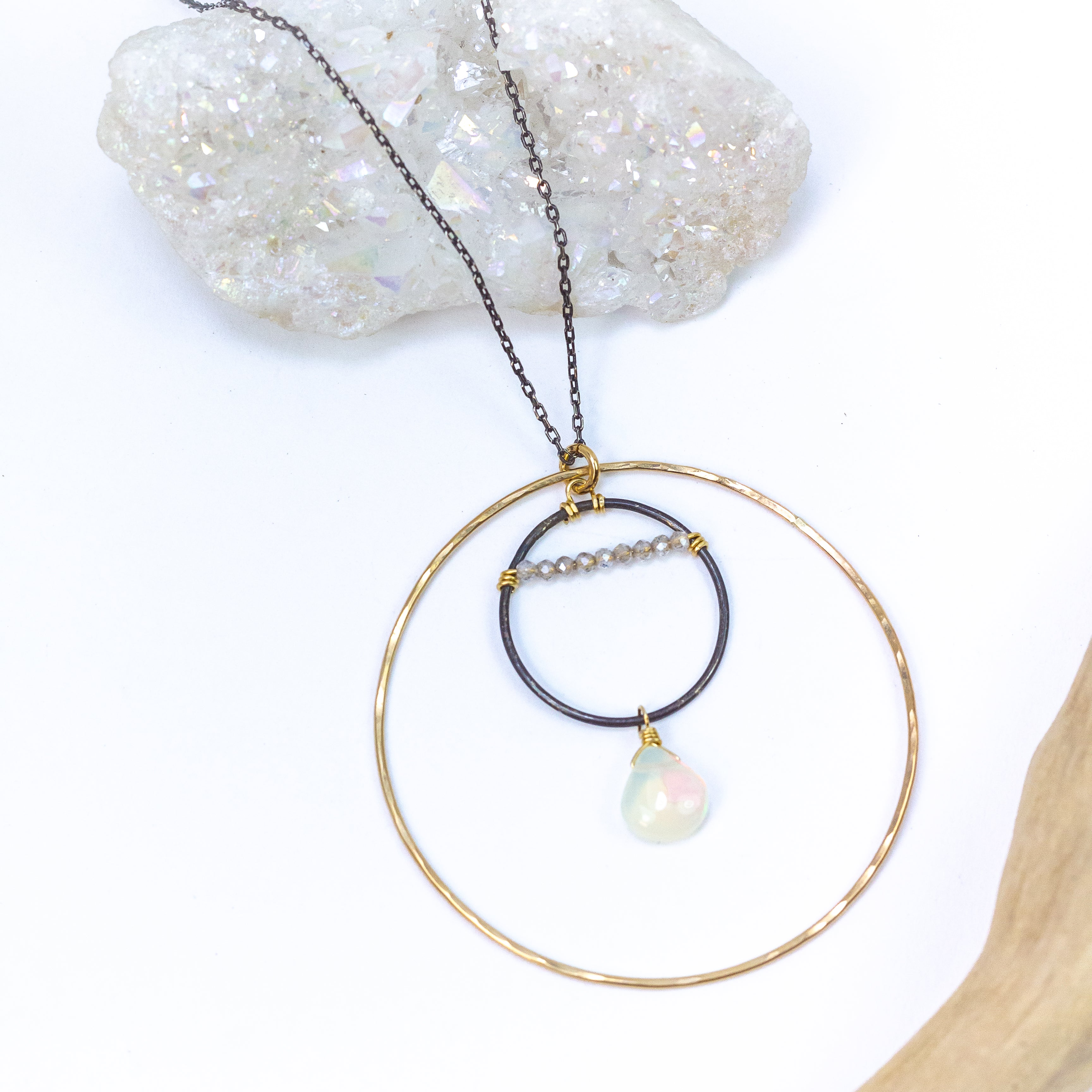 handmade mixed metal labradorite opal gemstone necklace laura j designs