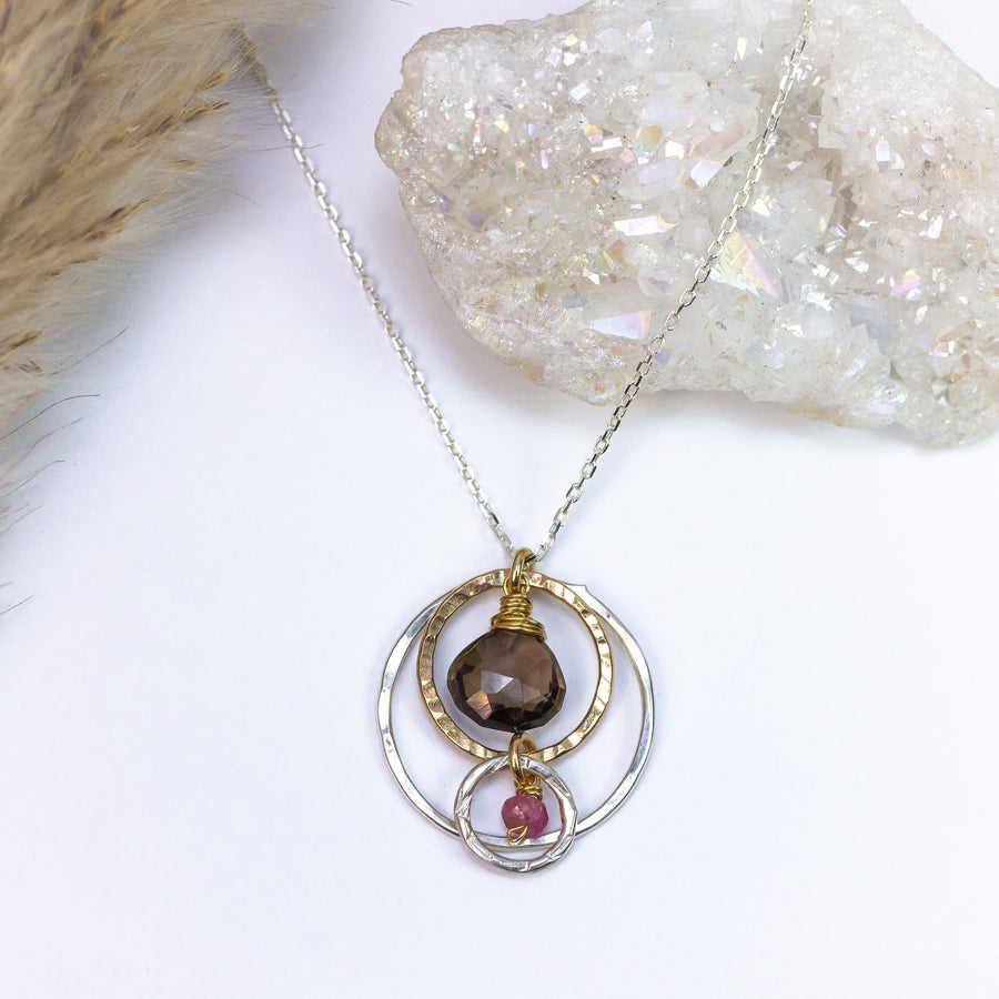 handmade sterling silver gold filled smoky topaz pink tourmaline gemstone necklace laura j designs