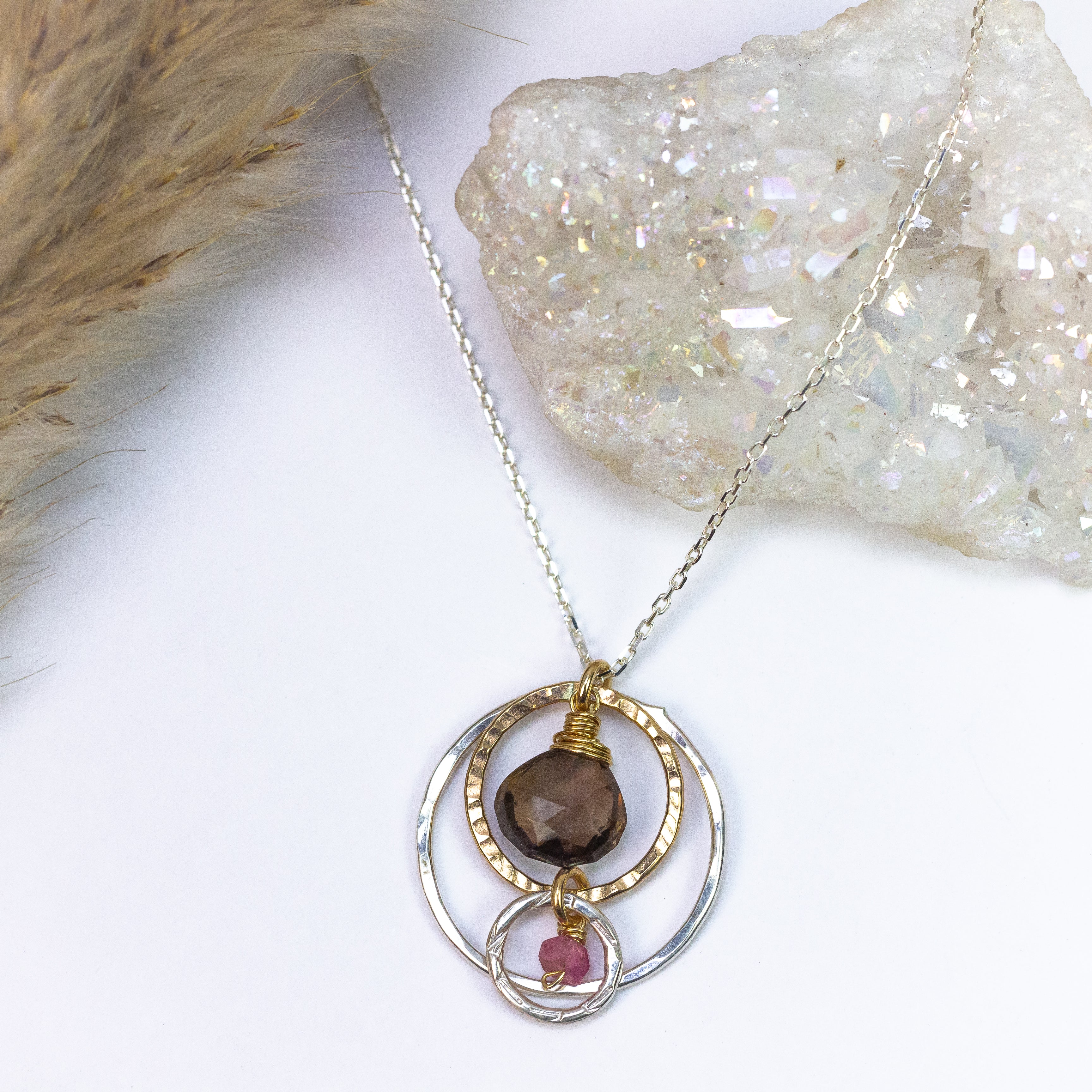 handmade sterling silver gold filled smoky topaz pink tourmaline gemstone necklace laura j designs