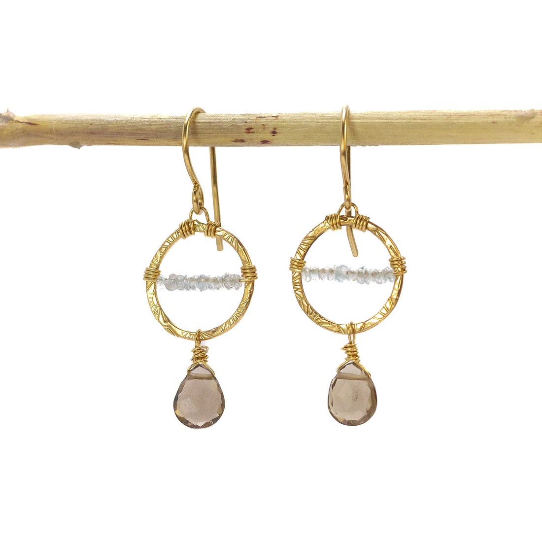 handmade gold filled smoky topaz blue topaz gemstone earrings laura j designs
