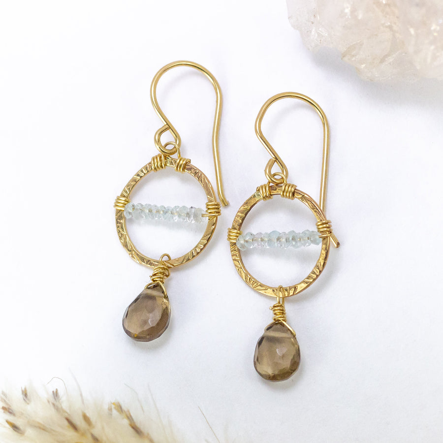 handmade gold filled smoky topaz blue topaz gemstone earrings laura j designs