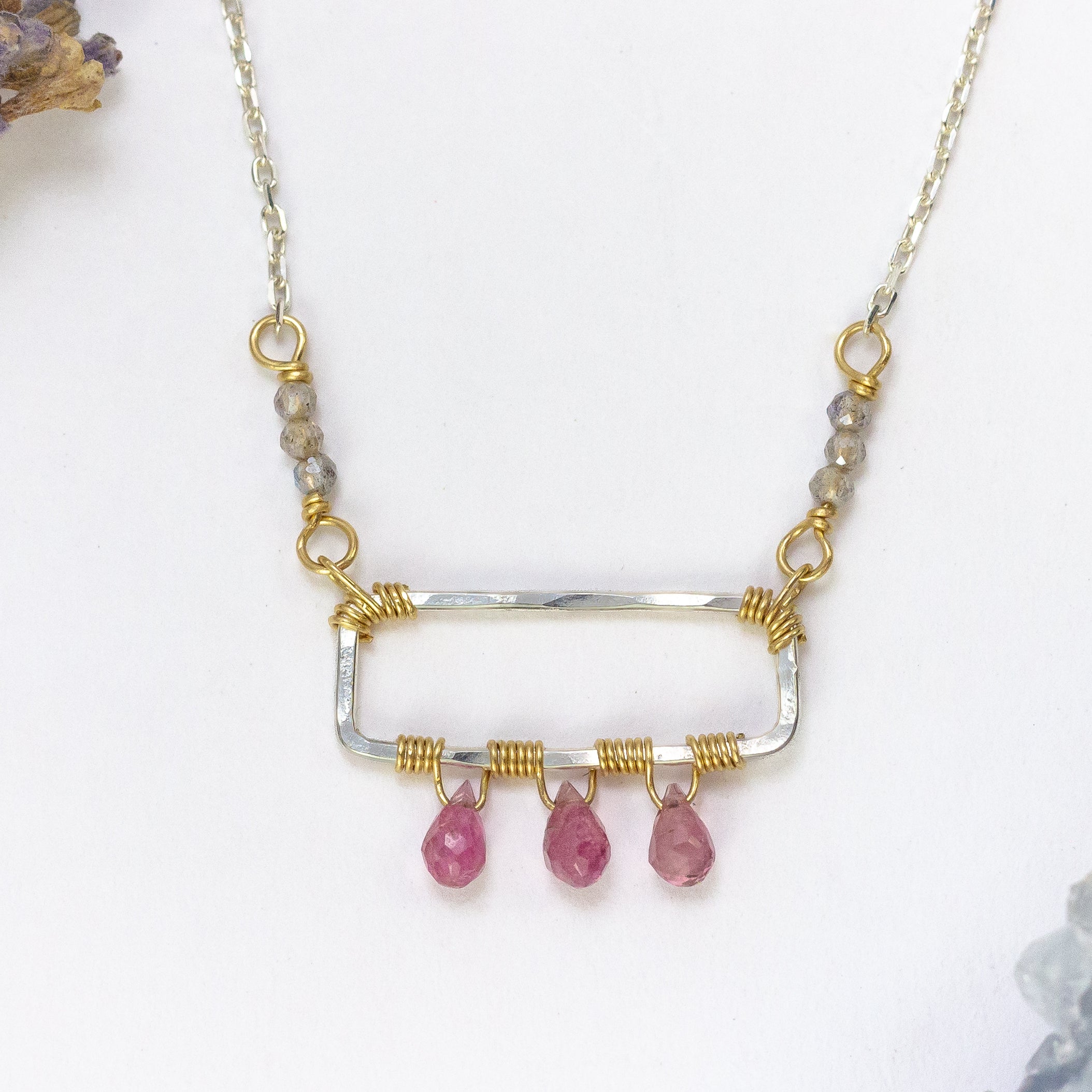 handmade mixed metal pink tourmaline necklace laura j designs