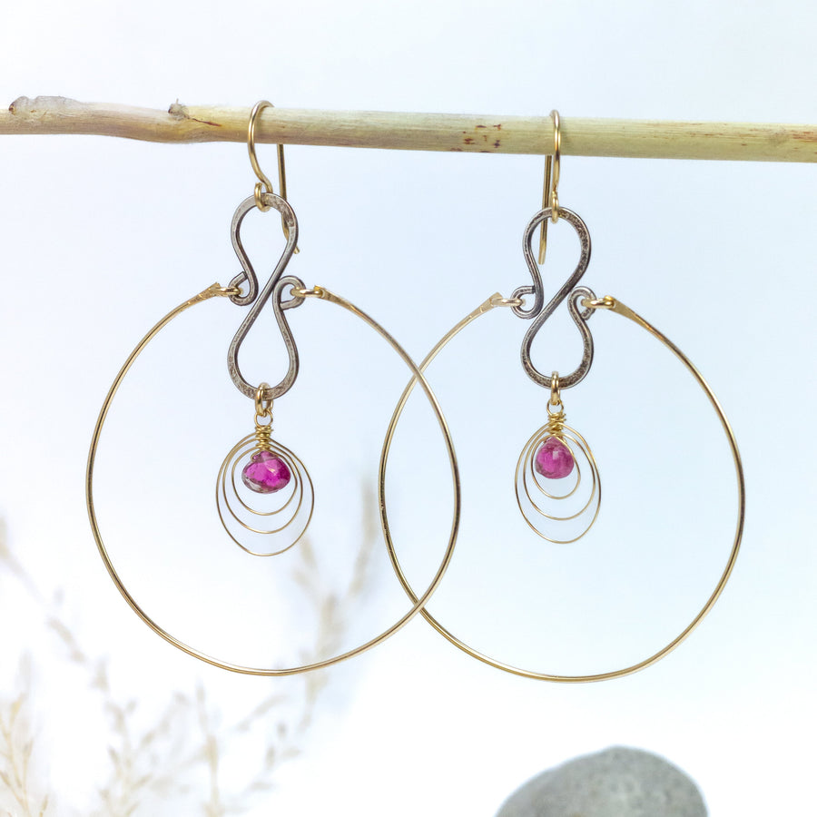 handmade gold filled pink tourmaline hoop earrings laura j designs