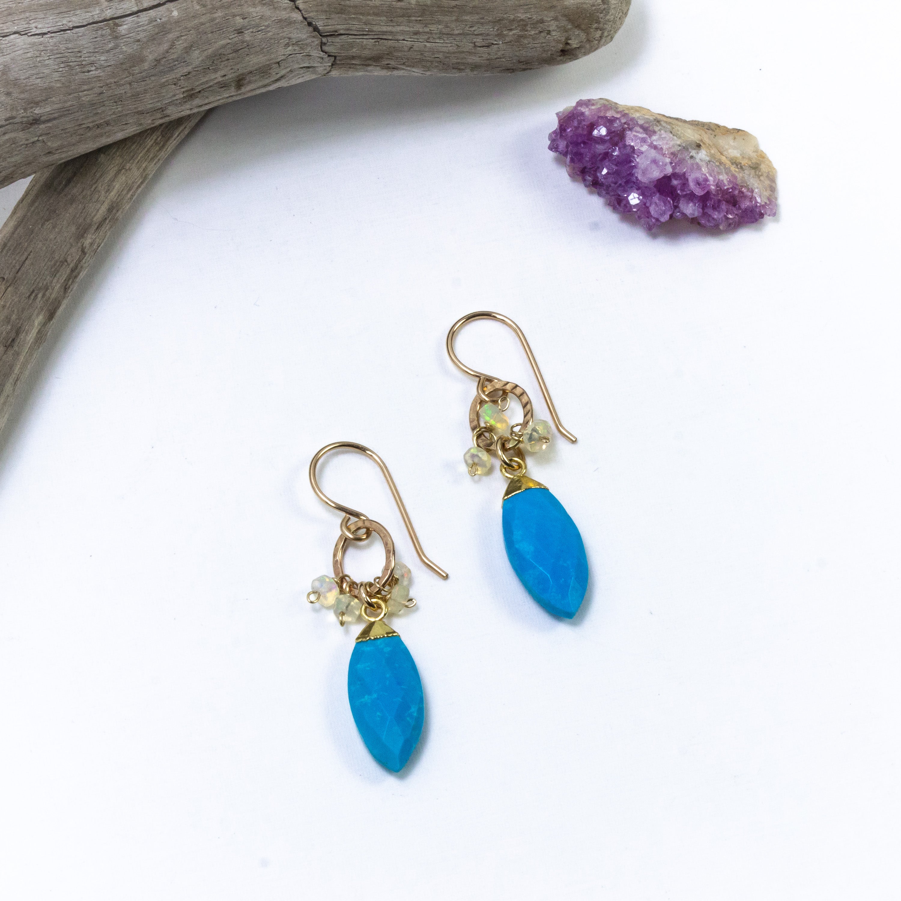 handmade gold filled turquoise opal gemstone earrings laura j designs