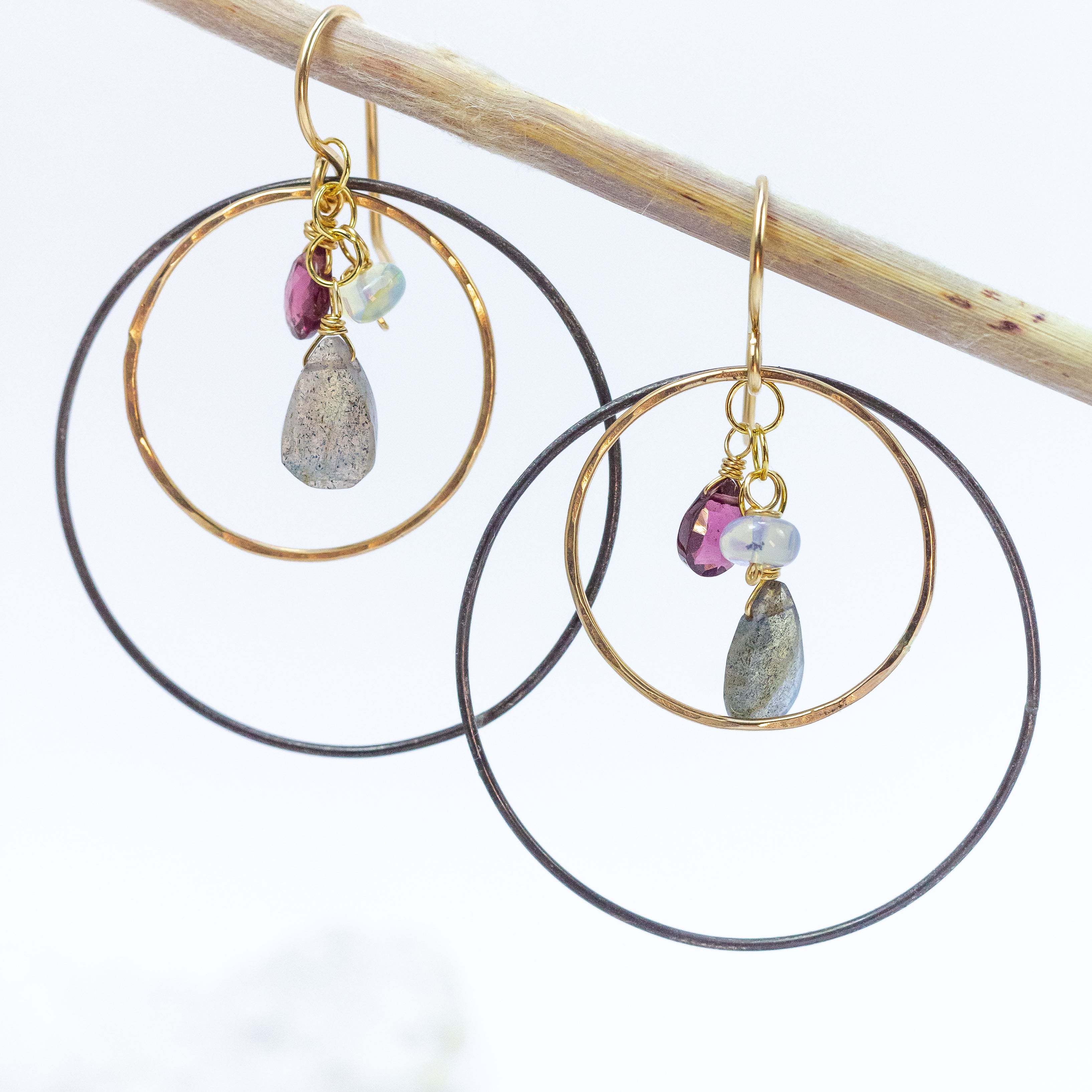 handmade oxidized sterling gold filled mixed metal gemstone hoop earrings laura j designs
