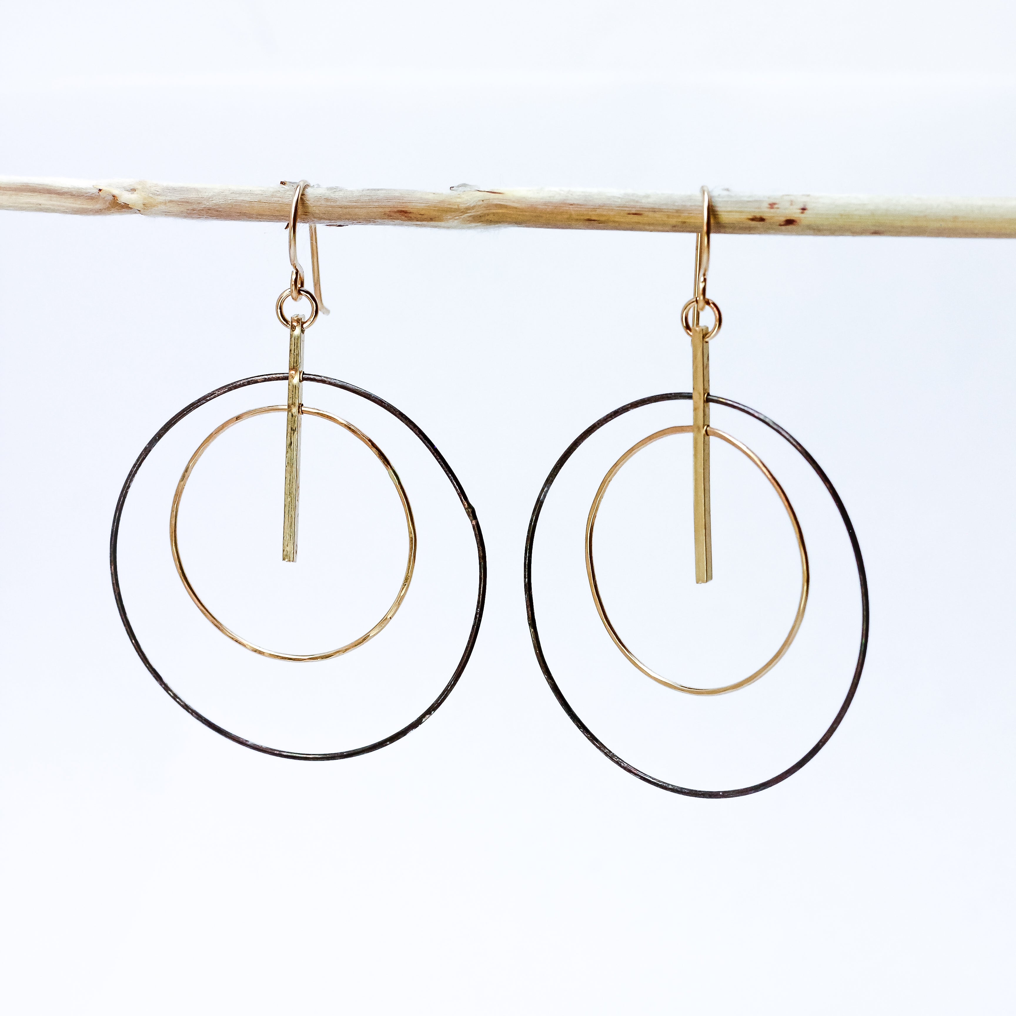 handmade mixed metal oxidized sterling gold filled hoop earrings laura j designs