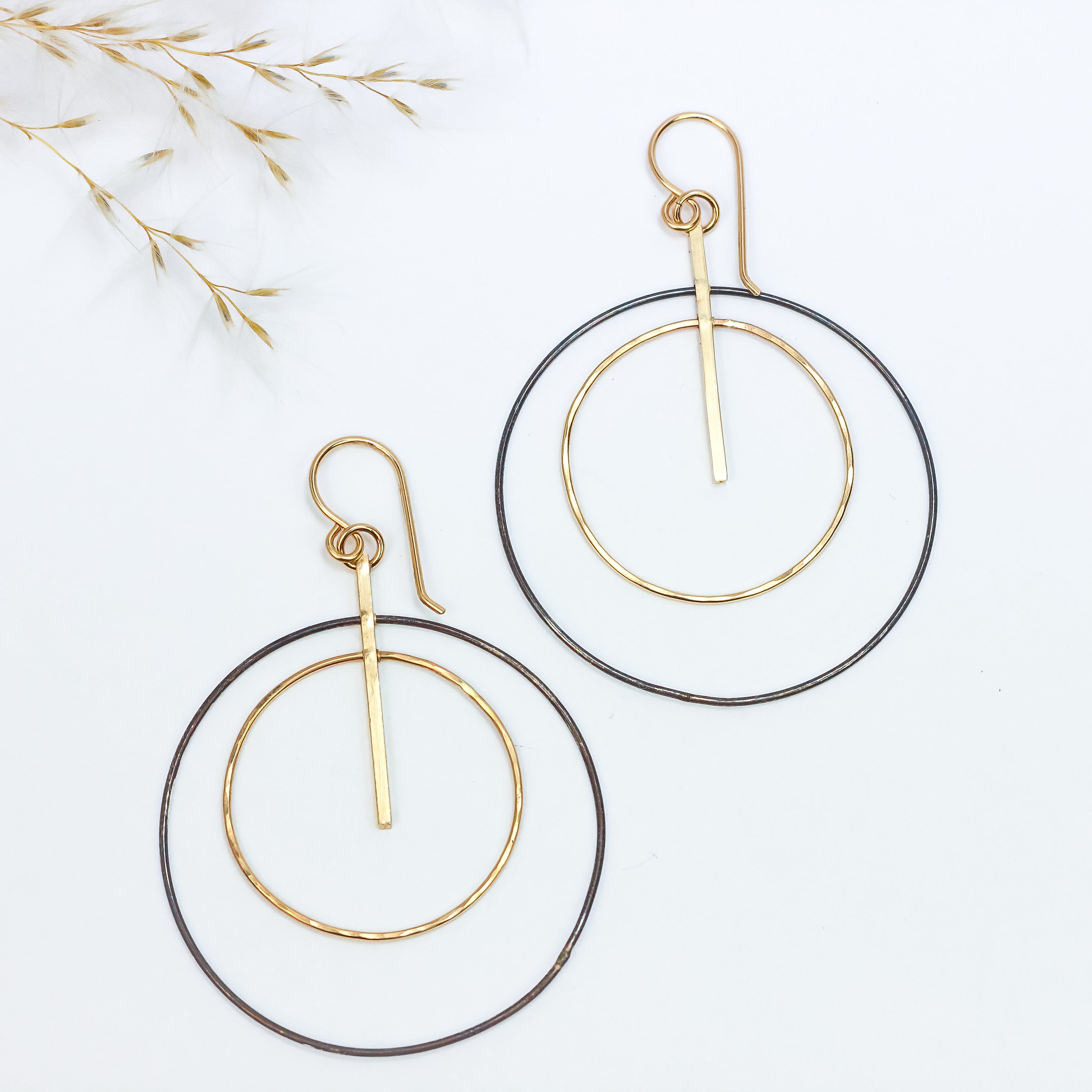 handmade mixed metal oxidized sterling gold filled hoop earrings laura j designs