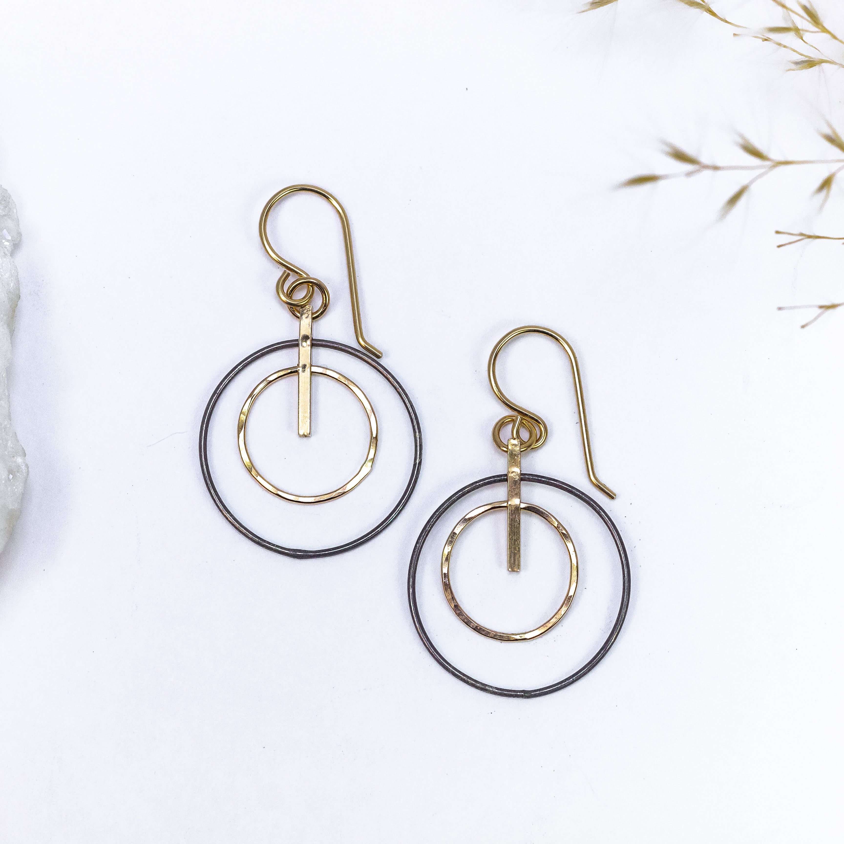 handmade mixed metal oxidized sterling gold filled hoop earrings laura j designs