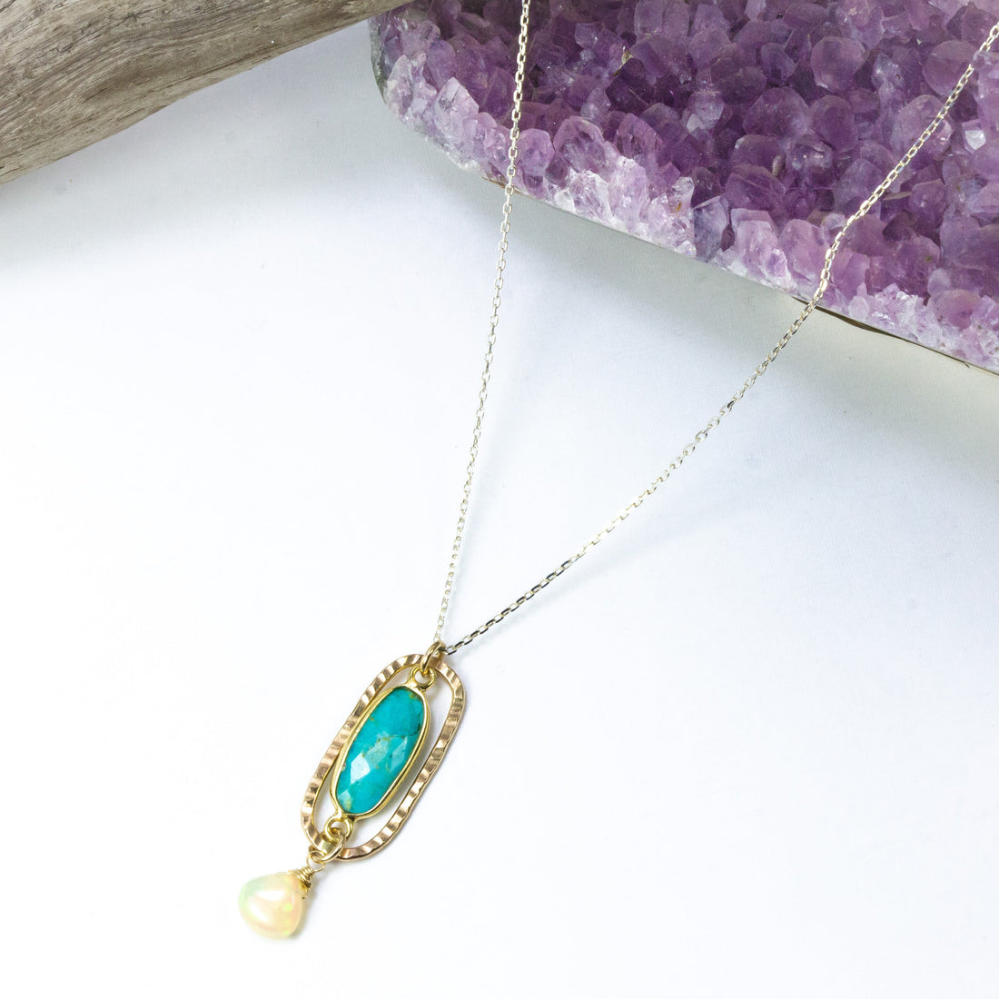 handmade gold filled turquoise opal pendant silver chain laura j designs