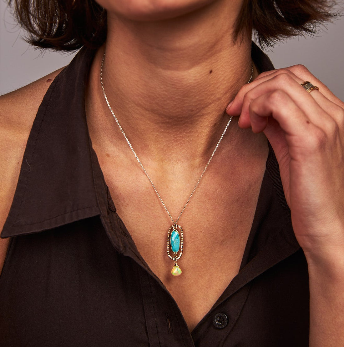 handmade gold filled turquoise opal pendant silver chain laura j designs